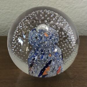 Art Glass Paperweight Hand Blown Controlled Bubbles Colorful Made in Poland